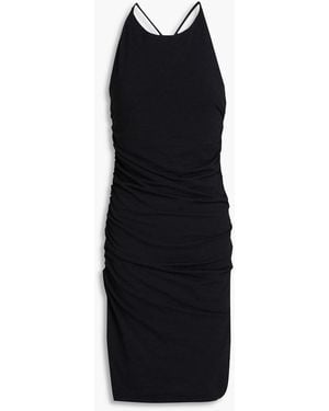James Perse Ruched Cotton-Blend Jersey Mini Dress - Black