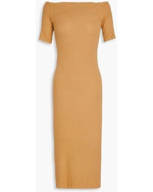 Enza Costa Off-the-shoulder Ribbed Jersey Midi Dress - Brown