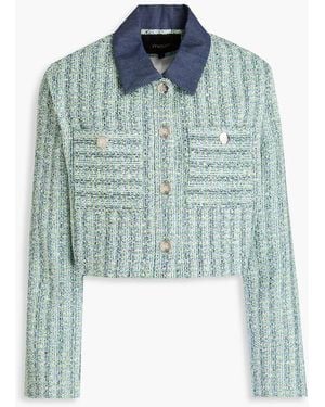 Maje Cropped Metallic Tweed Jacket - Blue