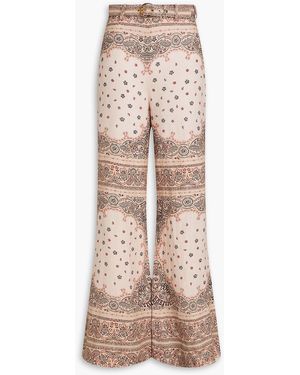 Zimmermann Belted Paisley-print Linen Flared Pants - Natural