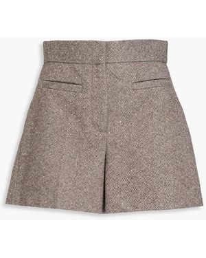 Sandro Crystal-embellished Herringbone Tweed Shorts - Brown
