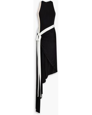 David Koma Asymmetric Tulle-Paneled Jersey Gown - Black