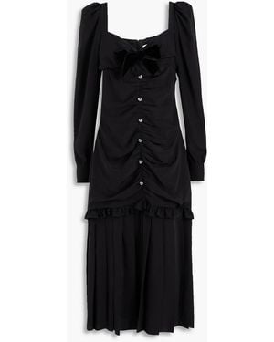 Alessandra Rich Bow-detailed Ruched Silk Crepe De Chine Midi Dress - Black