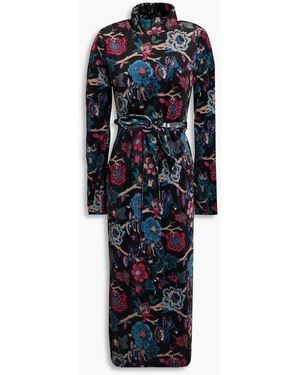 Cara Cara Piper Floral-print Stretch-velvet Midi Dress - Blue