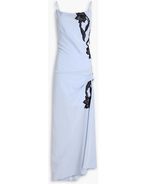 Esse Studios Rosa Draped Lace-trimmed Silk Crepe De Chine Midi Dress - Blue