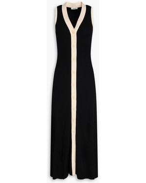Sandro Two-tone Ribbed-knit Midi Dress - Black