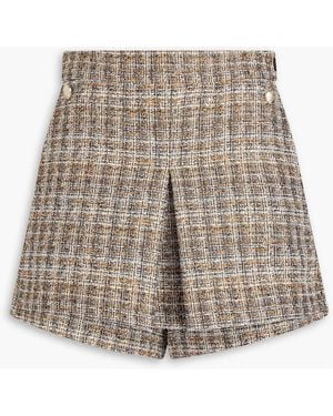 Maje Skirt-Effect Pleated Tweed Shorts - Brown