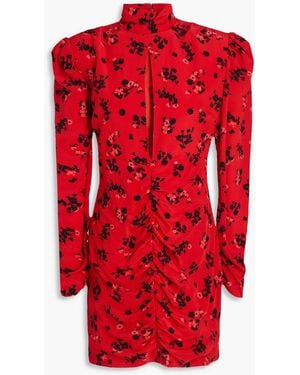 Alessandra Rich Ruched Floral-Print Silk Crepe De Chine Mini Dress - Red
