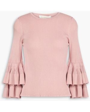 Zimmermann Tiered Metallic Ribbed-Knit Top - Pink