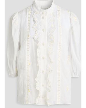 Zimmermann Lace-Trimmed Ruffled Ramie Blouse - White