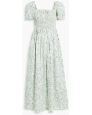 Solid & Striped The Corinna Shirred Printed Cotton-Voile Maxi Dress - White