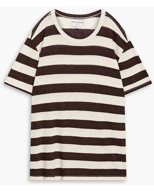 Officine Generale Striped Linen-Blend T-Shirt - Brown