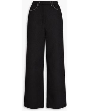 Maje Chain-Embellished Tweed Wide-Leg Trousers - Black