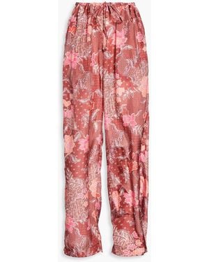 HANNAH Azra Printed Silk-satin Wide-leg Pants - Red