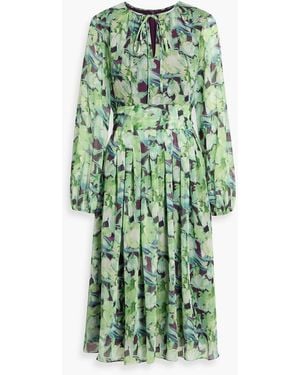 Mikael Aghal Pleated Printed Georgette Midi Dress - Green