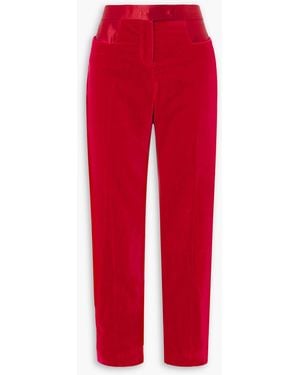 Tom Ford Satin-Trimmed Cotton-Velvet Straight-Leg Pants - Red
