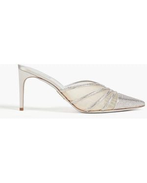Rene Caovilla Emily Crystal-Embellished Satin And Mesh Mules - Grey