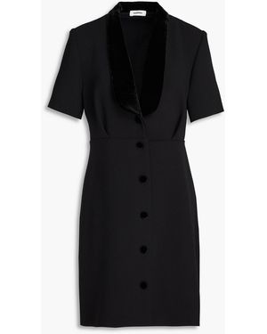 Sandro Velvet-trimmed Crepe Mini Shirt Dress - Black