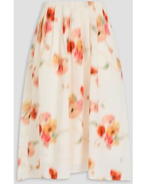 Vince Floral-print Slub Woven Midi Skirt - Orange