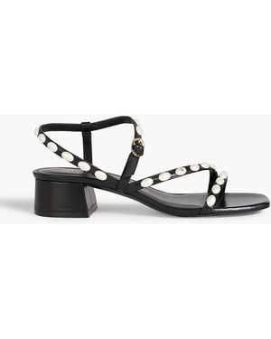 Stuart Weitzman Pearlita 35 Faux Pearl-Embellished Leather Sandals - Black