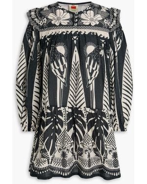 FARM Rio Ruffled Printed Swiss-dot Cotton Mini Dress - Grey