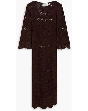Loulou de Saison Ciko Crochet-knit Silk Midi Dress - Brown