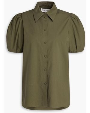 Saloni Gathered Cotton-poplin Shirt - Green
