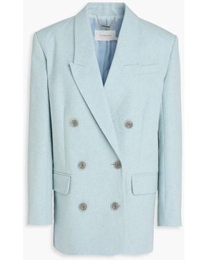 Zimmermann Double-breasted Donegal Cotton And Silk-blend Canvas Blazer - Blue