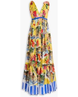 Dolce & Gabbana Tiered Printed Silk-chiffon Gown - White