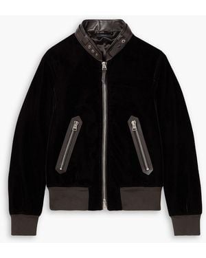 Tom Ford Leather-Trimmed Velvet Bomber Jacket - Black
