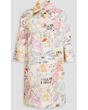 Zimmermann Printed Linen Mini Shirt Dress - White