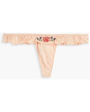 Stella McCartney Embroidered Stretch-satin Thong - Orange