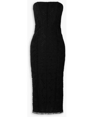 Charo Ruiz Ynisa Strapless Broderie Anglaise Cotton-Blend Midi Dress - Black
