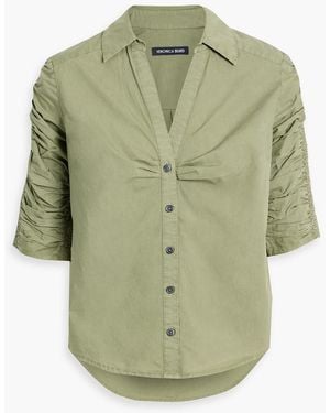 Veronica Beard Porta Ruched Cotton-Poplin Shirt - Green