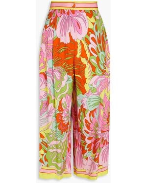 Dolce & Gabbana Cropped Printed Silk-Blend Crepe De Chine Wide-Leg Trousers - Orange