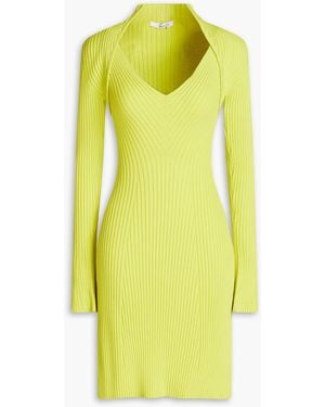 Safiyaa Nouvela Layered Ribbed-knit Mini Dress - Yellow