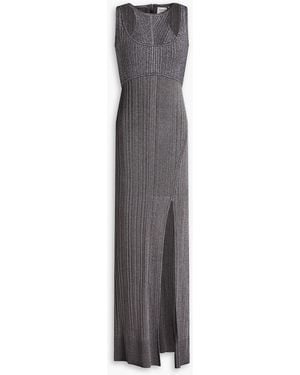 Hervé Léger Herve Leger Metallic Ribbed Column Gown - Gray