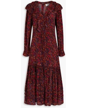 Sea Ilana Ruffled Printed Crepe De Chine Midi Dress - Purple