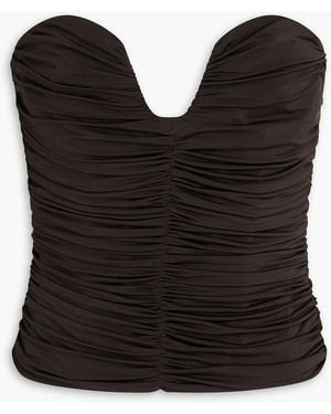Magda Butrym Cropped Strapless Ruched Satin-Jersey Top - Black