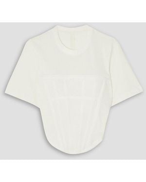 Dion Lee Cropped Grosgrain-trimmed Ribbed Stretch-cotton Jersey T-shirt - White