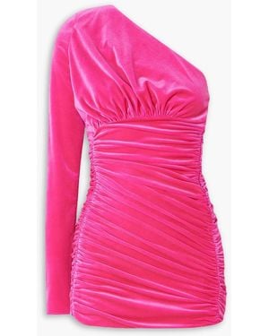 Alexandre Vauthier One-shoulder Ruched Stretch-velvet Mini Dress - Pink