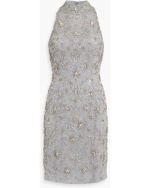 Jenny Packham Starry Night Embellished Chiffon Mini Dress - Gray