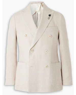 Lardini Double-Breasted Linen And Wool-Blend Crepe Blazer - Natural
