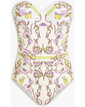 Tory Burch Bandeau-badeanzug mit print und bügel - Weiß