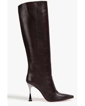 Gina Crystal-embellished Lizard-effect Leather Knee Boots - Black