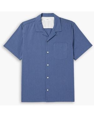 MR P. Camp-Collar Striped Cotton Shirt - Blue
