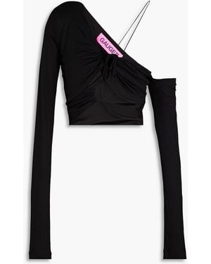 GAUGE81 Itea Asymmetric Cropped Modal Top - Black