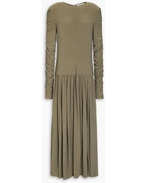 Tibi Ruched Jersey Midi Dress - Green
