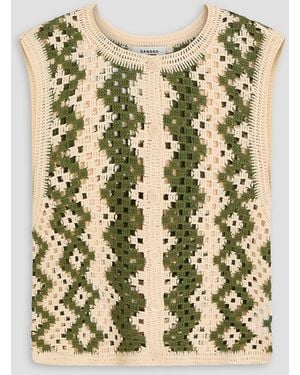 Sandro Cropped Crochet-knit Cotton-blend Top - White