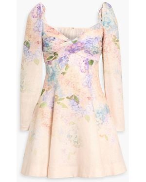 Zimmermann Floral-Print Linen Mini Dress - Pink